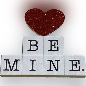 “Be Mine” Valentine’s Day Home Decoration White with Red Glitter Heart